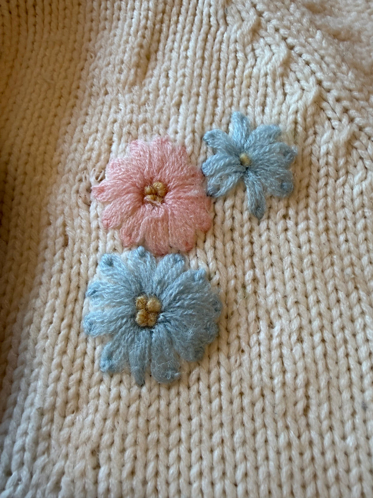 Vintage White Button Up Cardigan from the 1960s with Flowers
