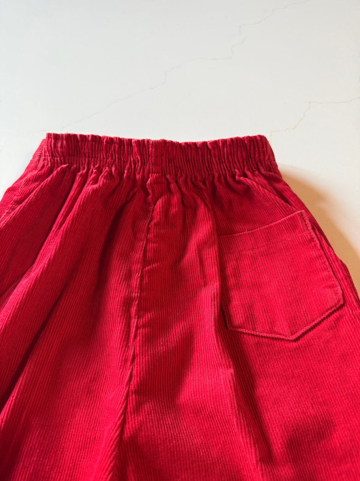 Vintage Kids Red Elastic Waist Corduroy Pants from the 1960s