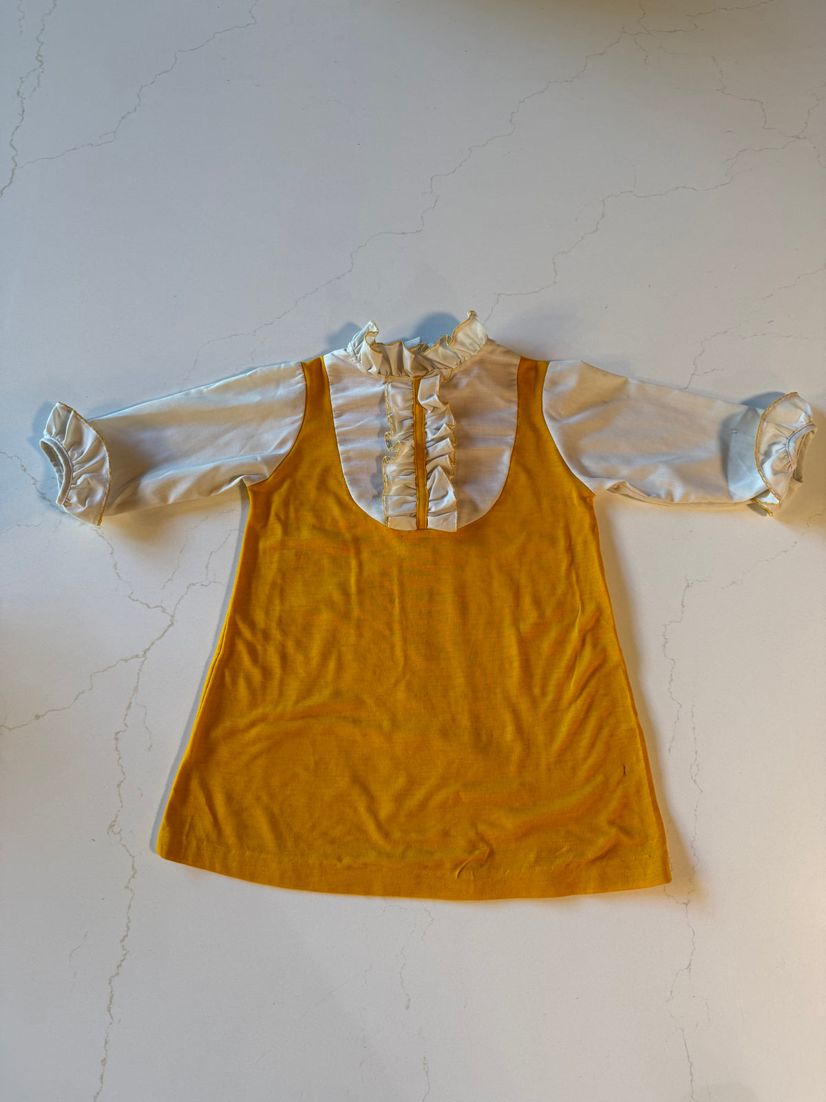 Vintage Gold and White Girls Dress from the 1960s