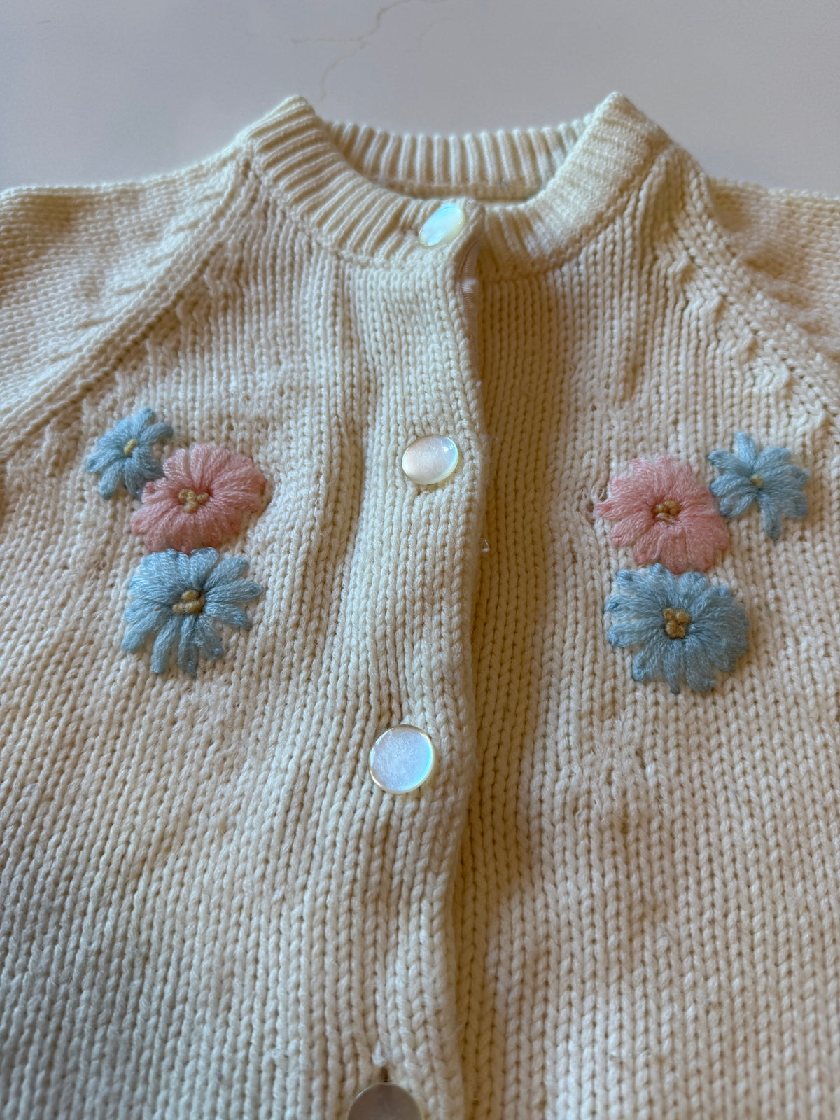 Vintage White Button Up Cardigan from the 1960s with Flowers