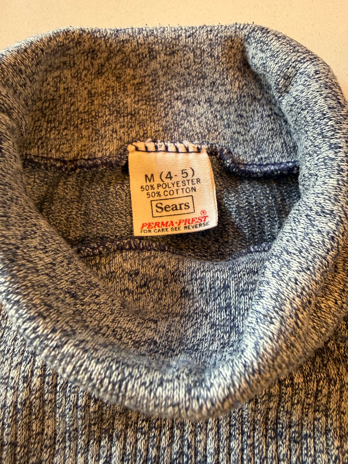 Vintage Navy Heather Long Sleeve Turtleneck from the 1960s