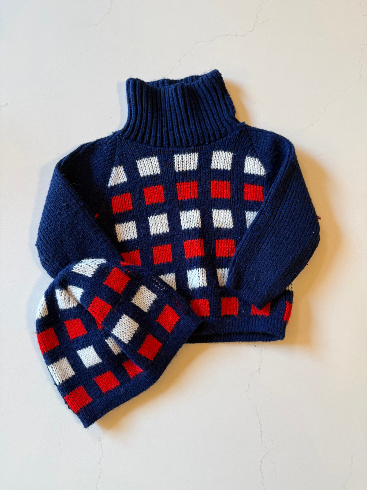 Vintage Kids Turtleneck Sweater and Hat Set from the 1960s