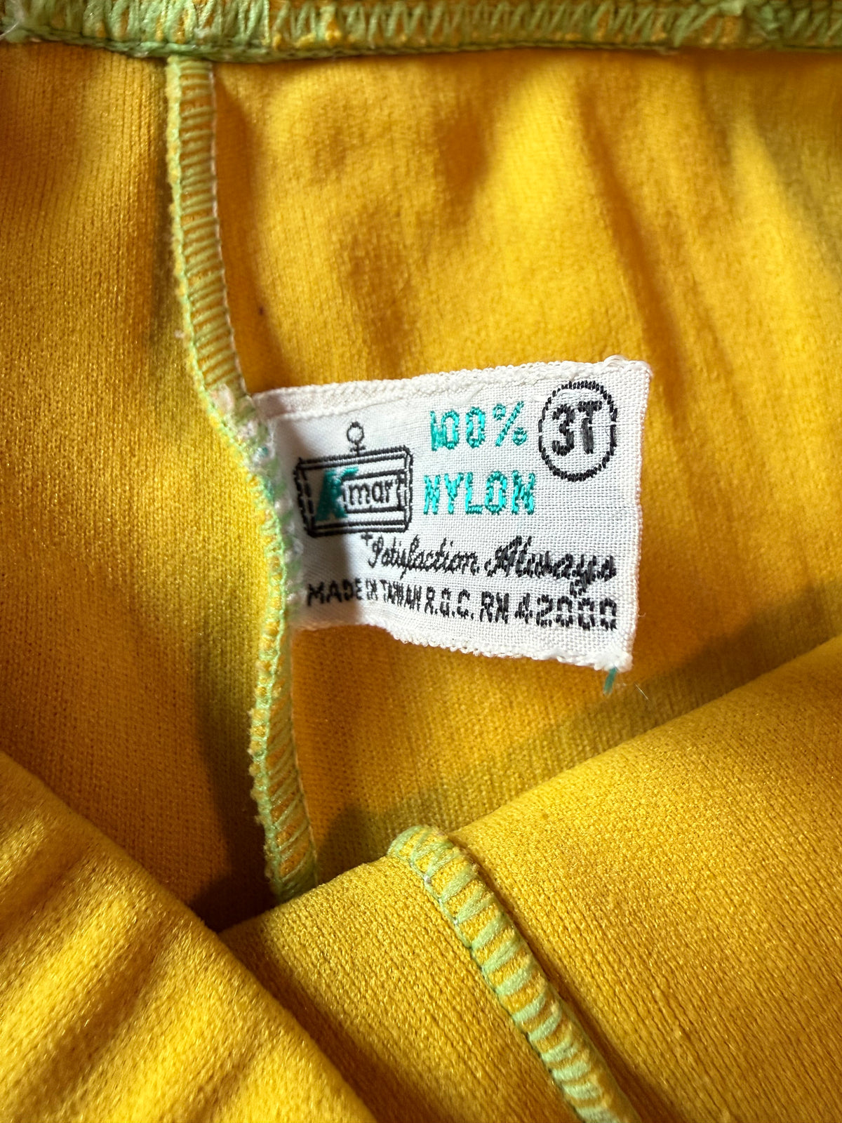 Vintage Kids Yellow Elastic Waist Nylon Flare Pants from the 1960s