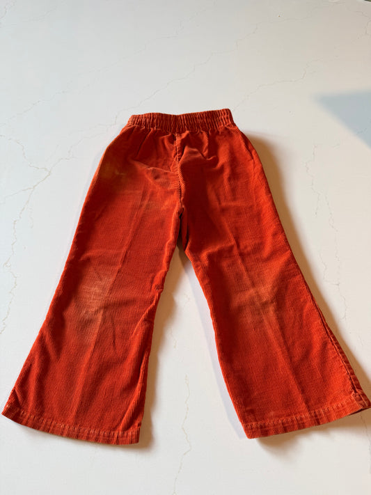 Vintage Kids Orange Elastic Waist Corduroy Pants from the 1960s