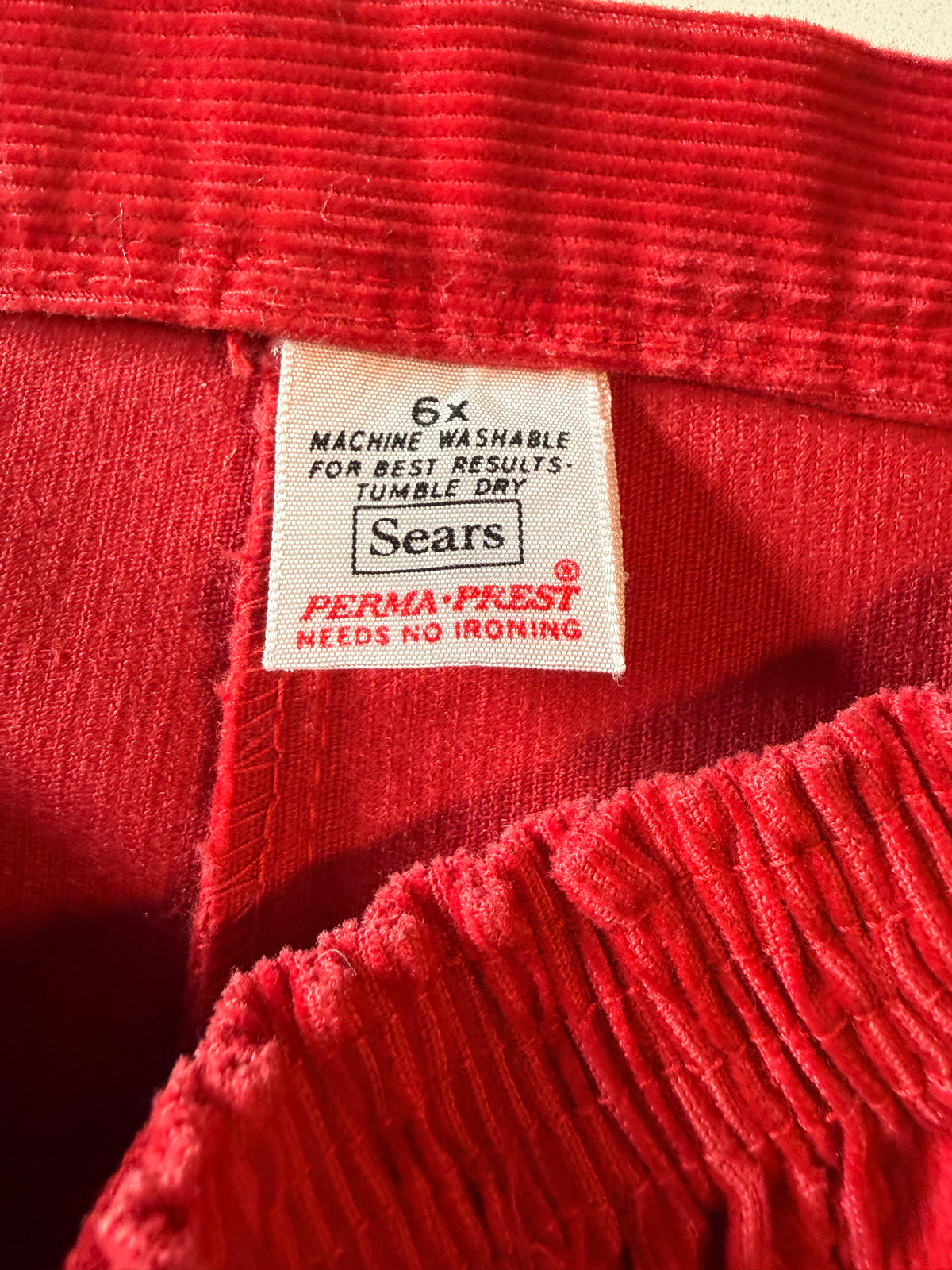 Vintage Kids  Red Elastic Waist Corduroy Pants from the 1960s