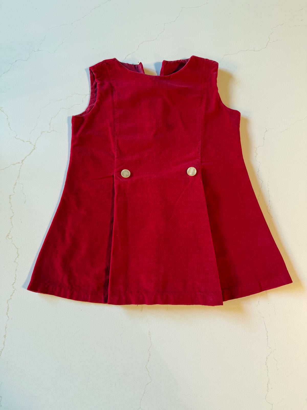 Vintage Girls Red Velveteen Jumper from the 1960s