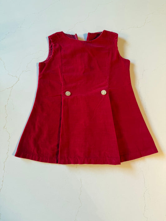 Vintage Girls Red Velveteen Jumper from the 1960s