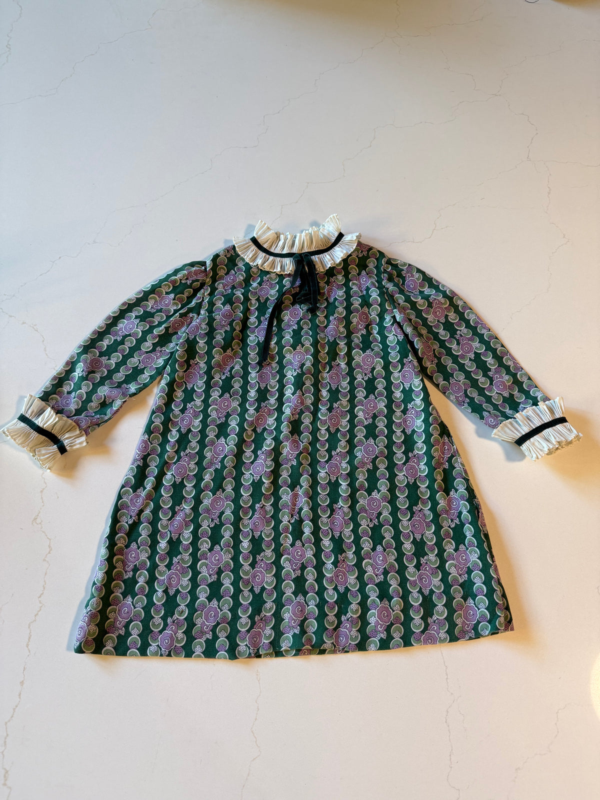 Vintage Green and Purple Girls Dress from the 1960s