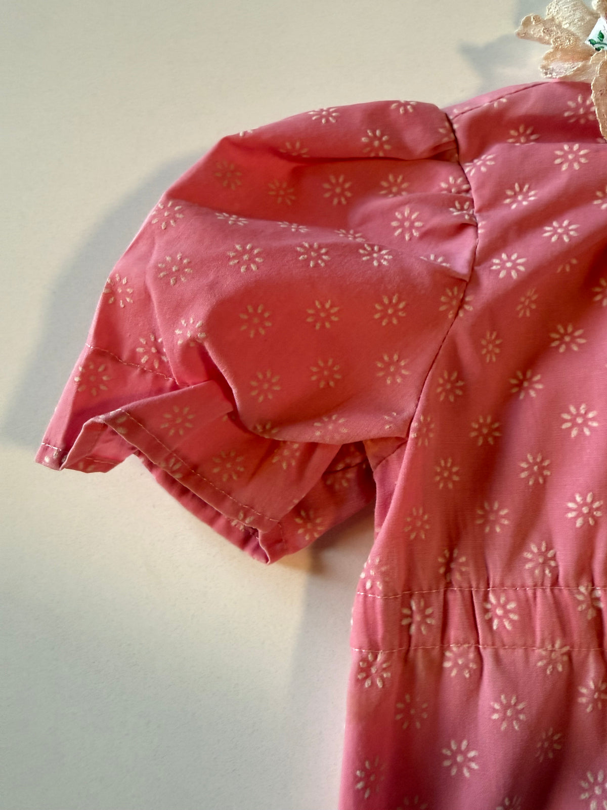 Vintage Hand Sewn Pink Short Sleeve Girls Granny Dress from the 1960s