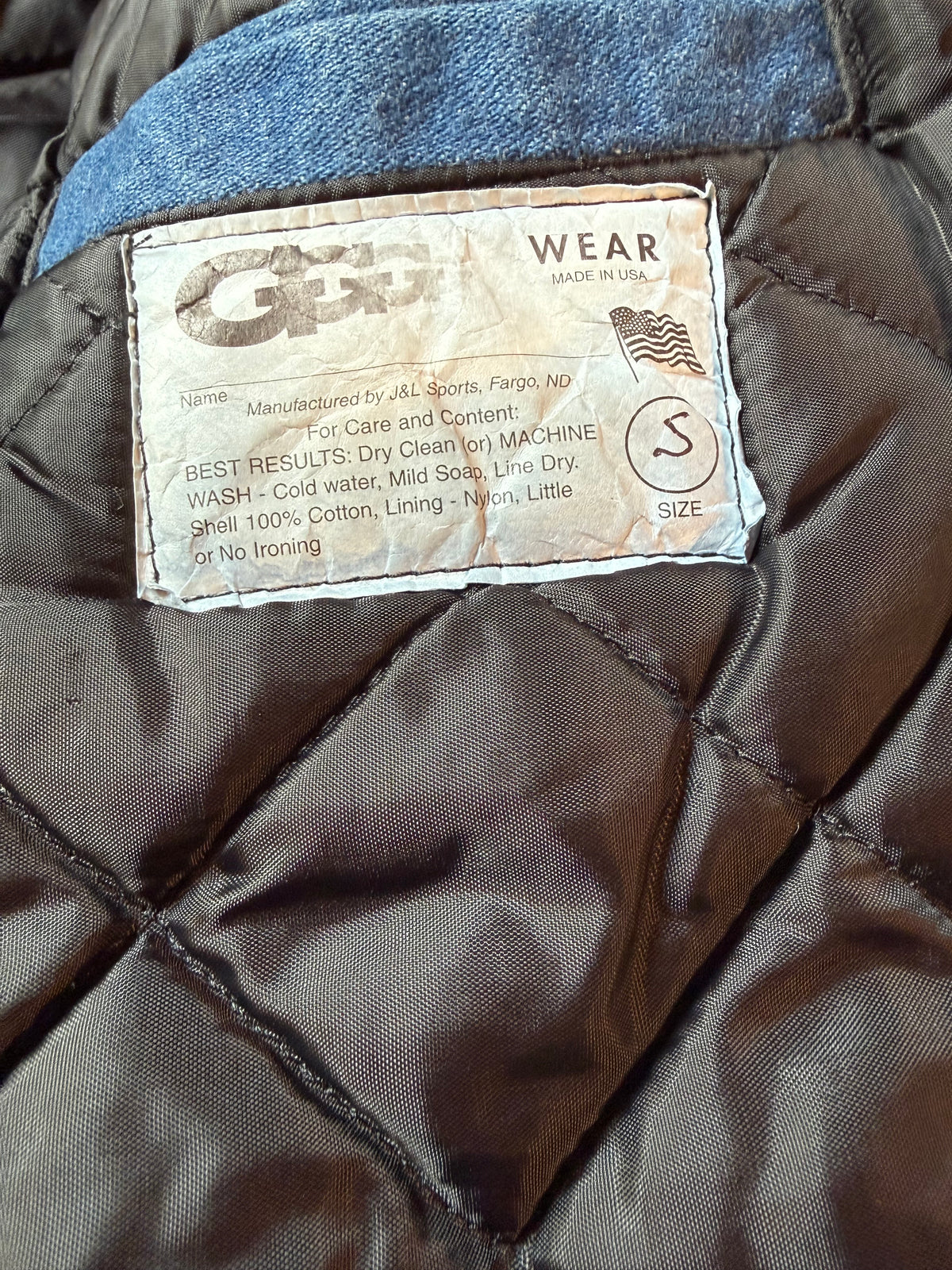 Vintage S Denim Letterman Style Jacket with Black Sleeves