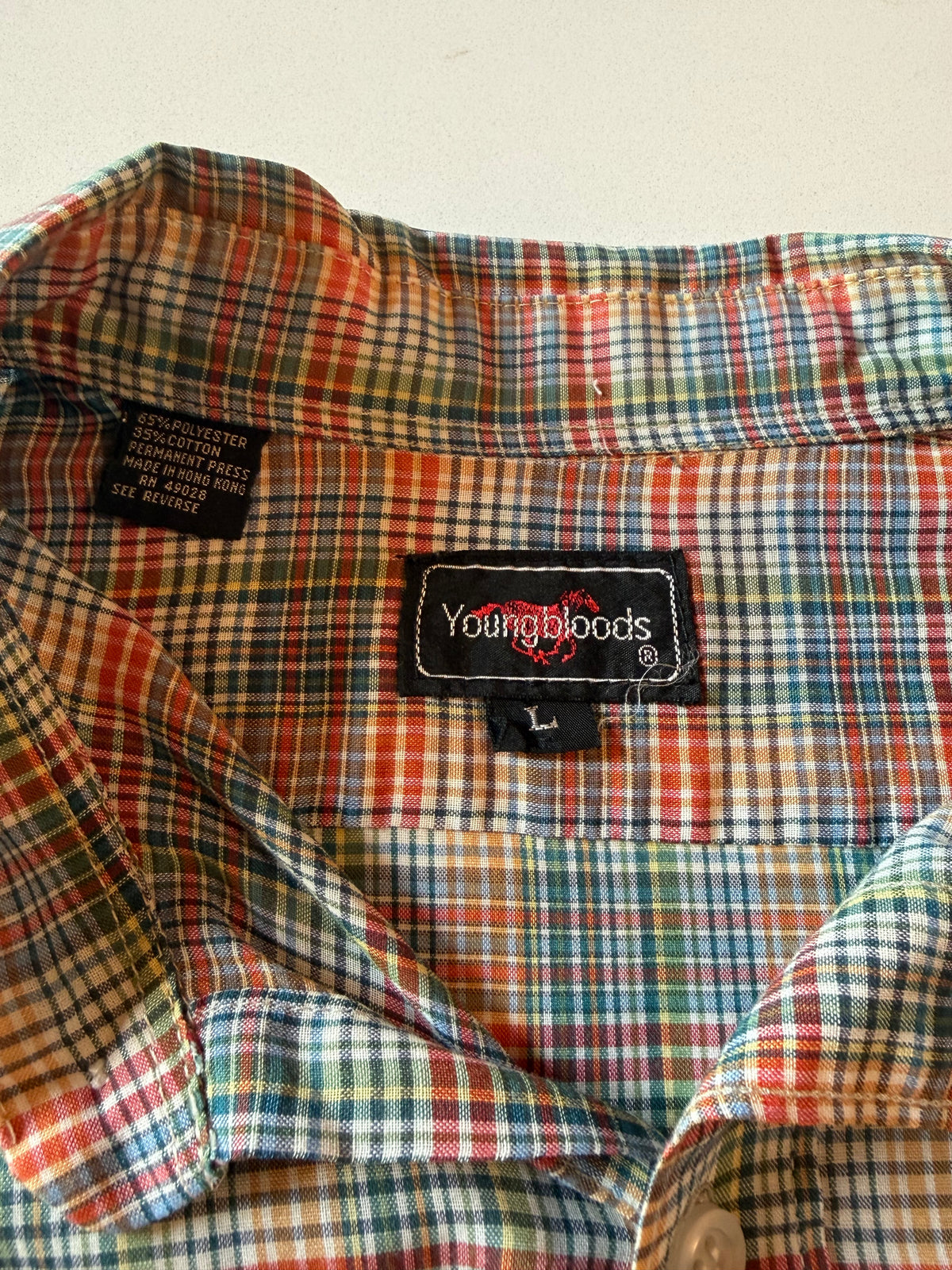 Vintage L Men's Short Sleeve Plaid Button Up Shirt