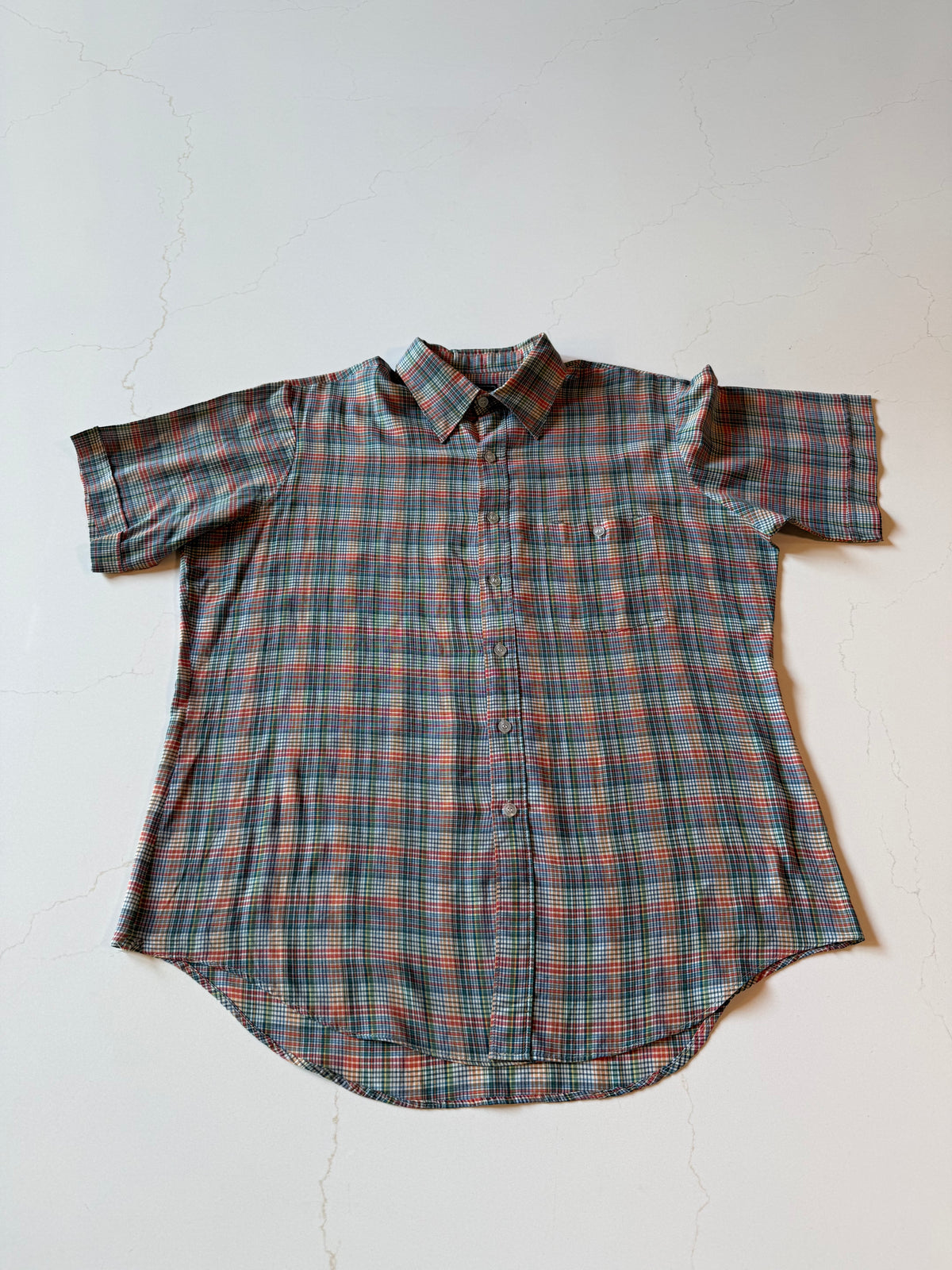 Vintage L Men's Short Sleeve Plaid Button Up Shirt