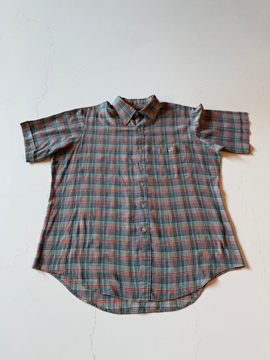 Vintage L Men's Short Sleeve Plaid Button Up Shirt