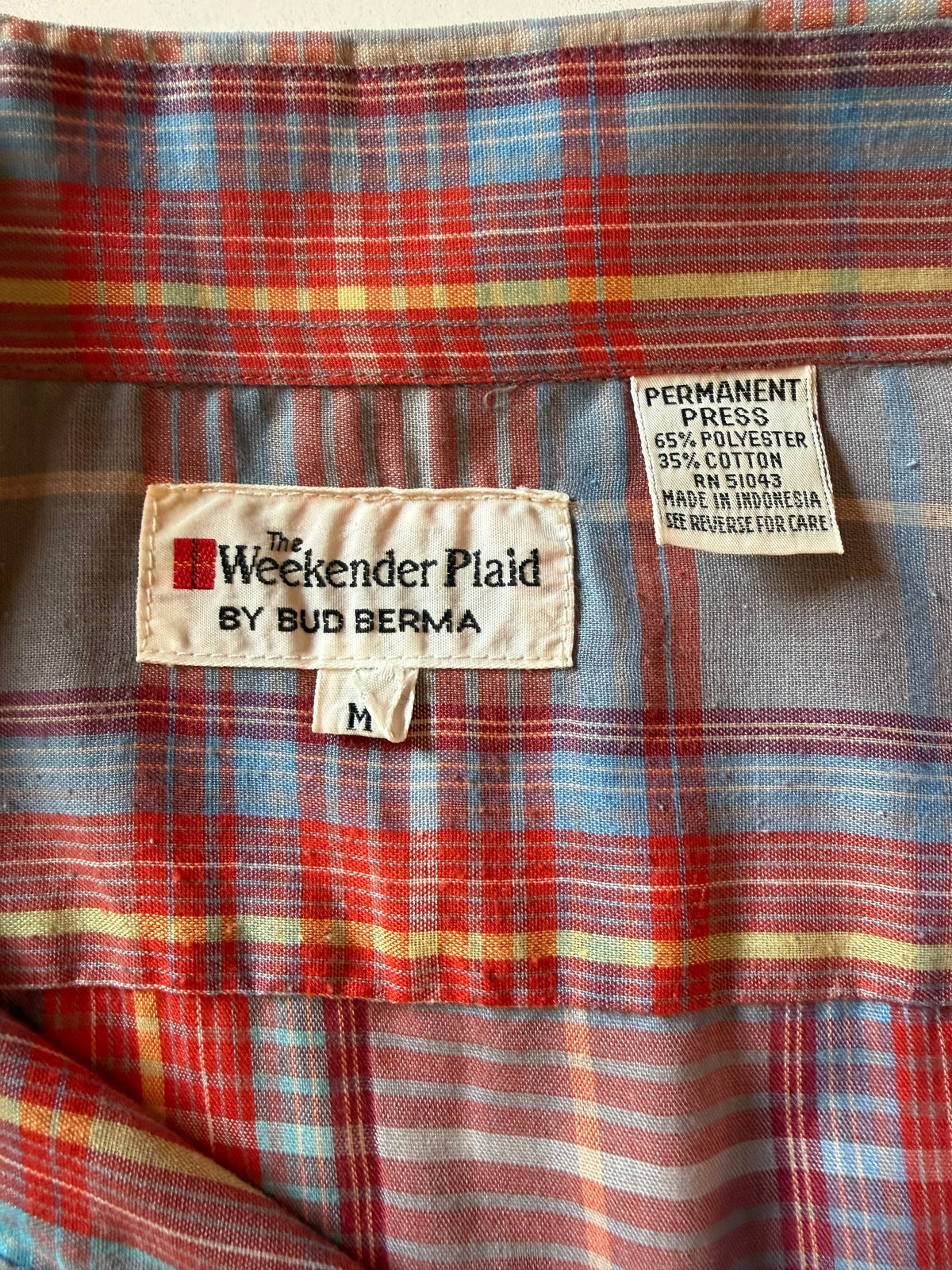 Vintage M Men's Short Sleeve Weekender Plaid Plaid Button Up Shirt