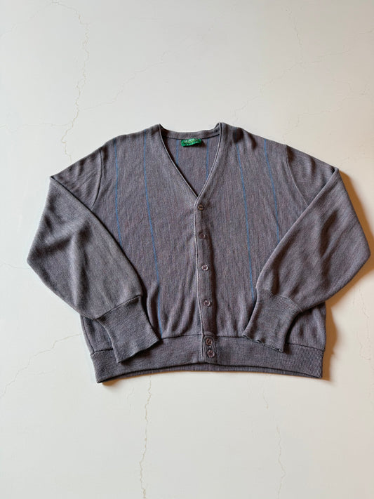 Vintage L Long Sleeve Gray Striped Munsingwear Cardigan Sweater from the 80s