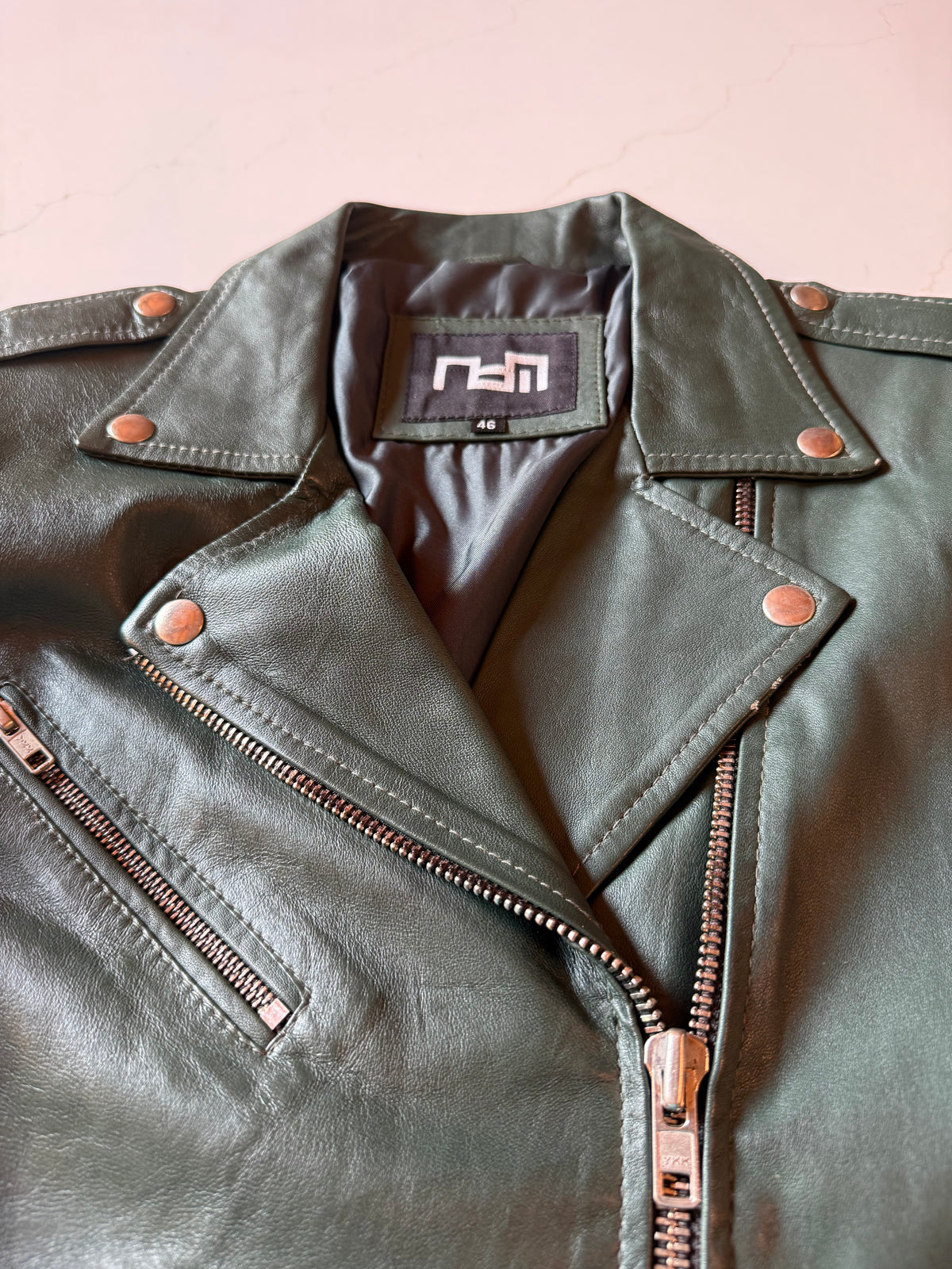 Vintage XS Olive Green Genuine Leather Biker Jacket