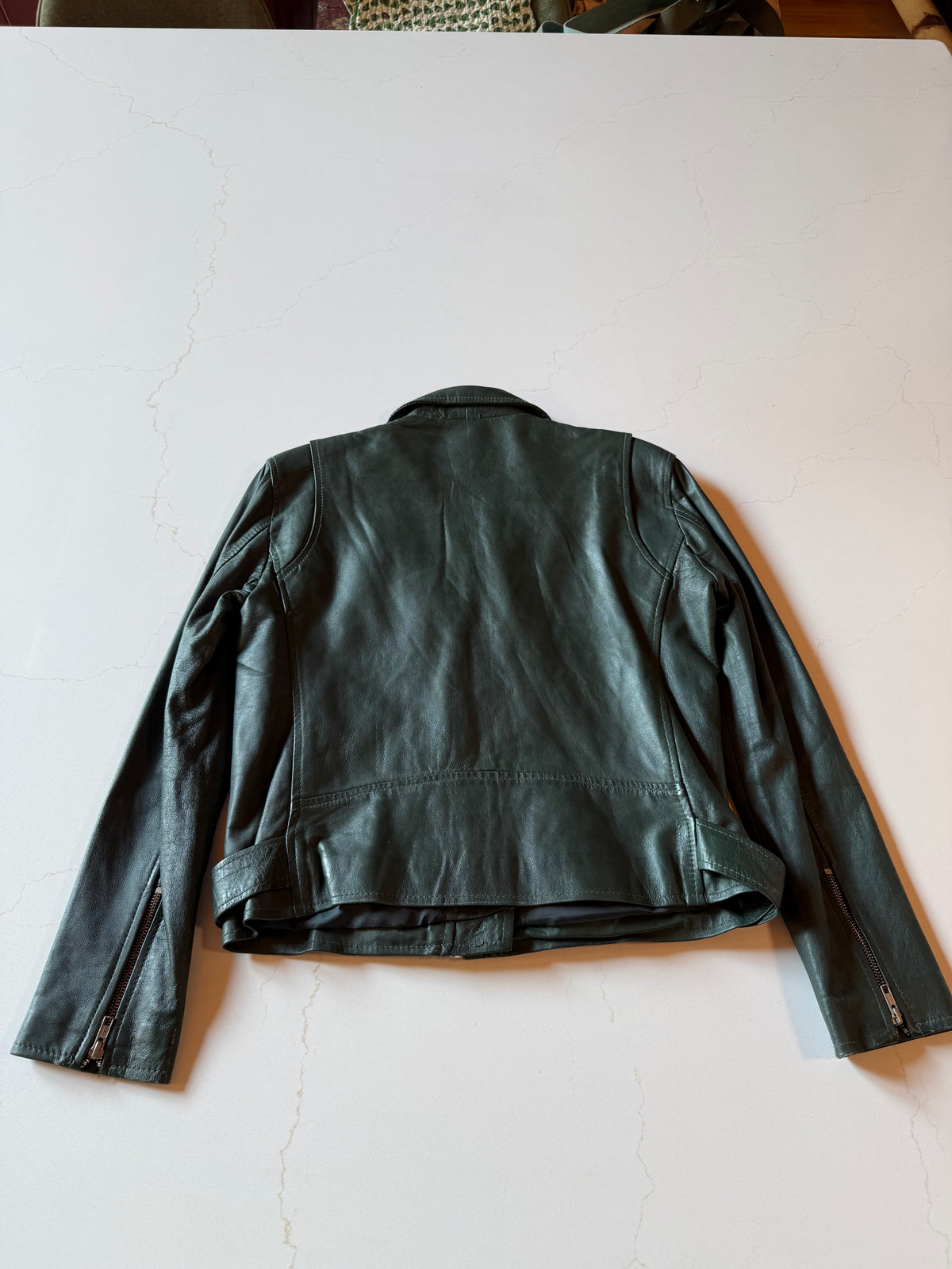 Vintage XS Olive Green Genuine Leather Biker Jacket