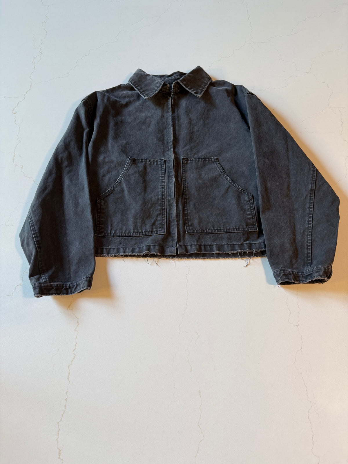 New M Distressed Black Canvas Work Jacket
