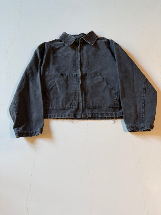 New M Distressed Black Canvas Work Jacket