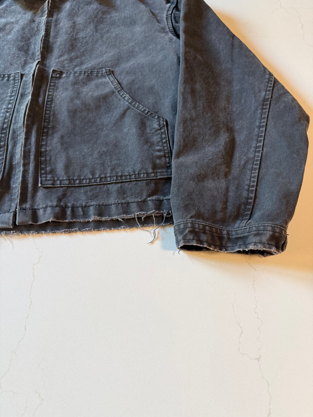 New M Distressed Black Canvas Work Jacket