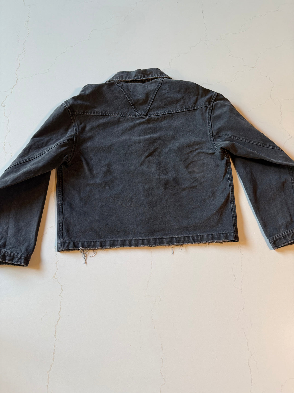 New M Distressed Black Canvas Work Jacket