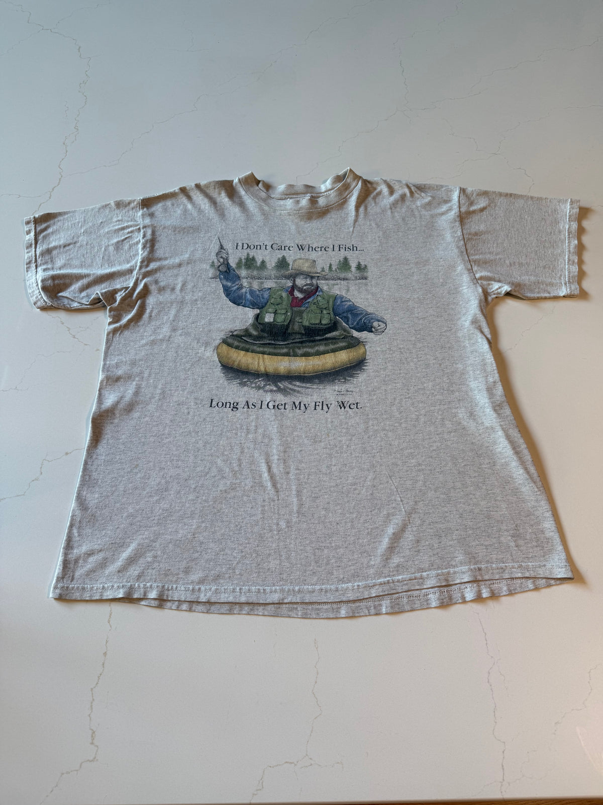 XXL Heather Gray Vintage "Wet My Fly" Fisherman Joke T-Shirt