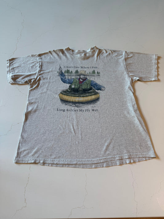 XXL Heather Gray Vintage "Wet My Fly" Fisherman Joke T-Shirt