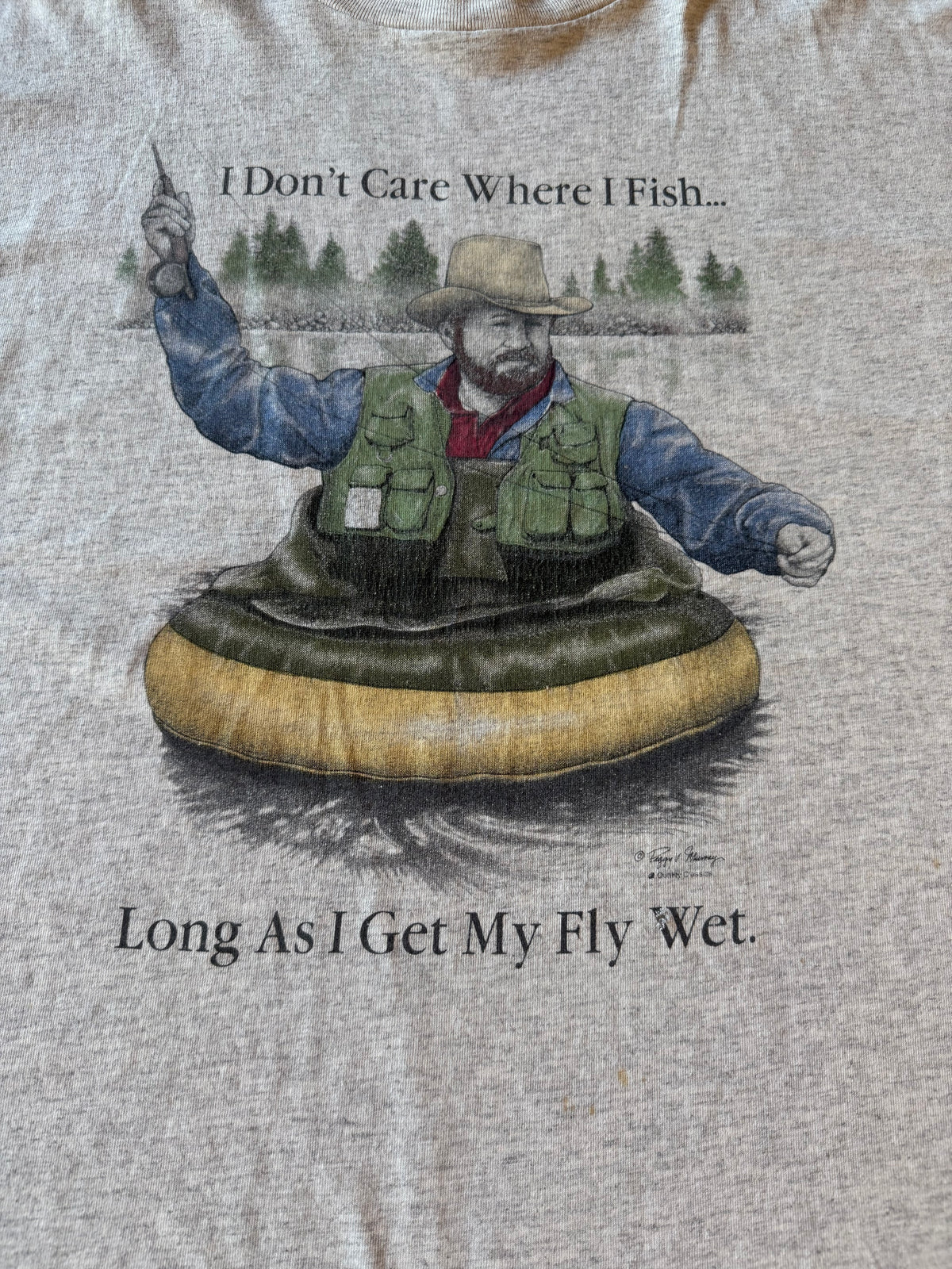 XXL Heather Gray Vintage "Wet My Fly" Fisherman Joke T-Shirt