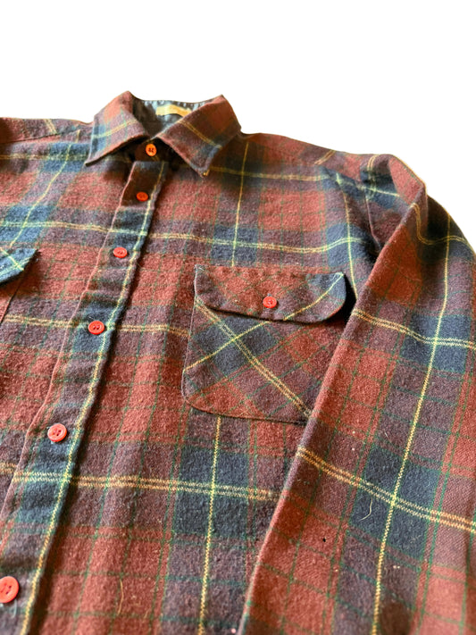 Vintage M Long Sleeve Maroon and Navy Plaid Button Up Shirt from the 80s